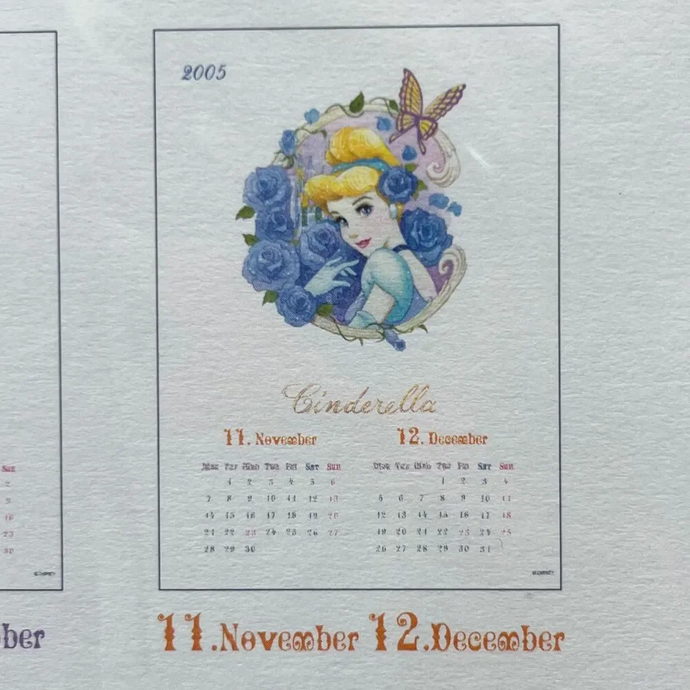 Disney Princess Calender Ariel Belle Watercolor 70s Heroine Manga Vintage 2005